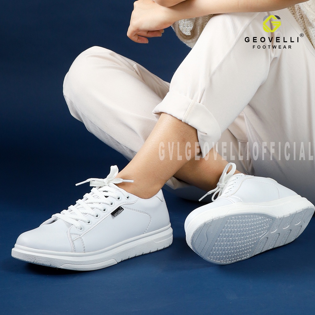 Sepatu Sneakers Couple Full White Pria Wanita Sepatu Geovelli Original Sepatu Santai Buat Kuliah