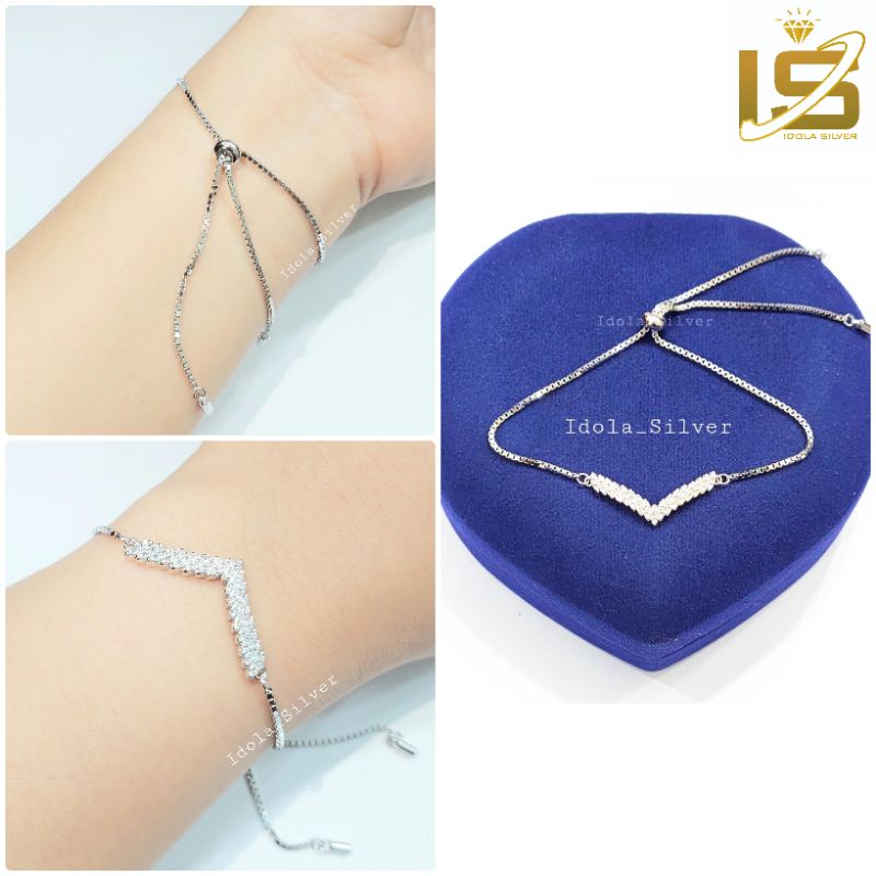 GELANG SERUT PERAK ASLI SILVER WANITA DEWASA 925 LAPIS EMAS PUTIH MODEL SERUT FUJI PERMATA KAKU / GELANG FUJI VIRAL / GELANG FUJI KAKU - PERHIASAN PERAK WANITA ASLI