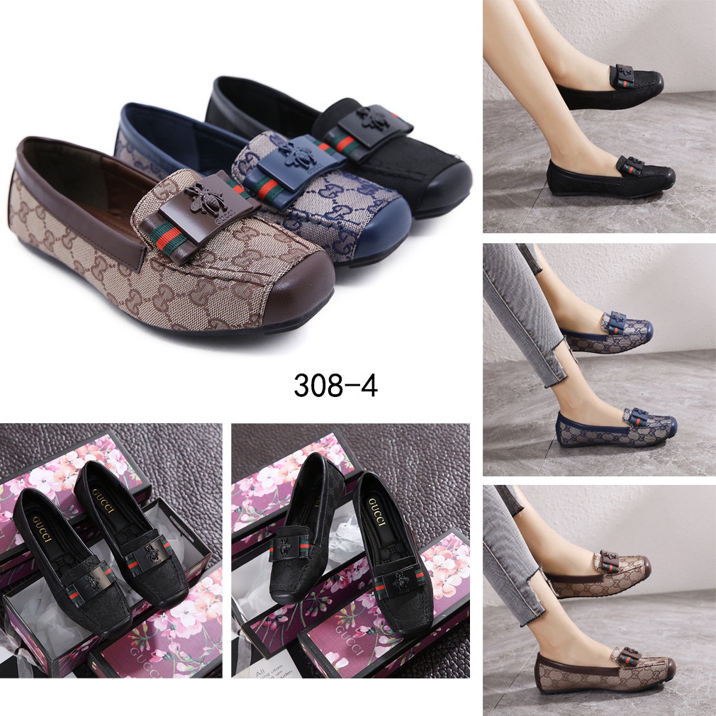 GG Canvas Logo Bee Flat Shoes #308-4