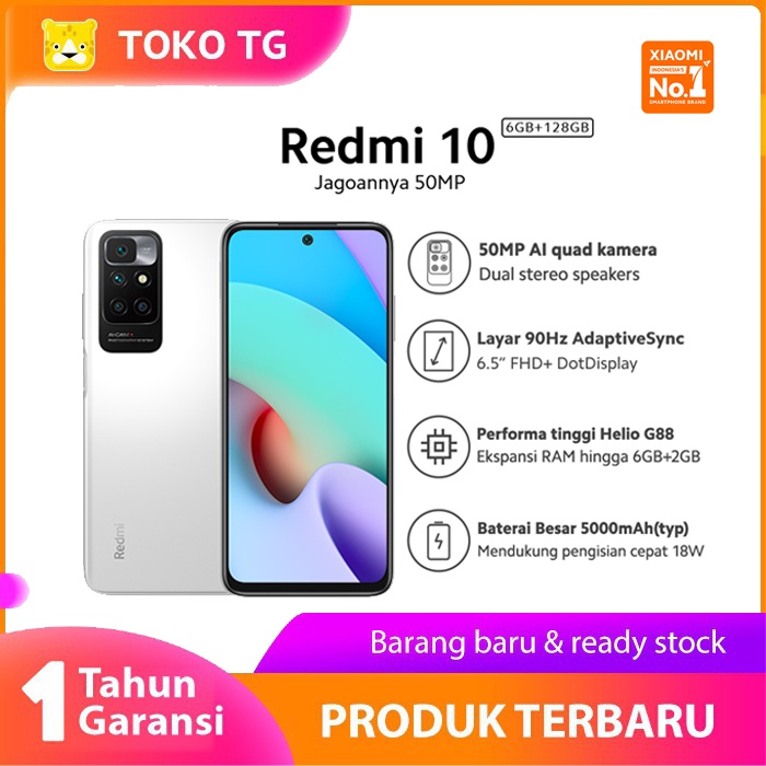 Xiaomi Mi Redmi 10 2022 new 6+128GB/4+64GB Layar 6.5&quot; Smartphone Android HP Helio G88 Baterai besar 5000mAh