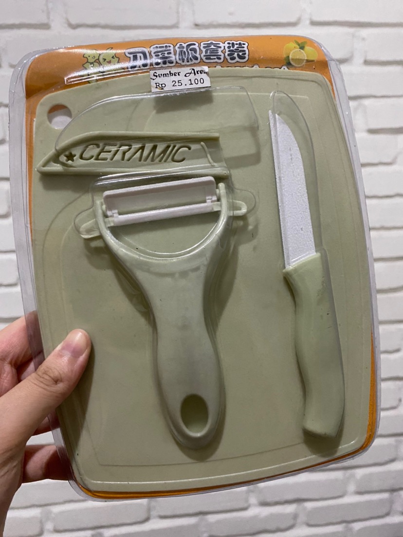 Pisau Set Ceramic 3 In 1 Talenan Set Knife Set Peeler Pengupas Buah