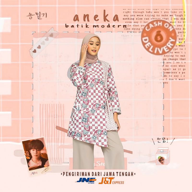 BKIL ATASAN BLOUSE TUNIK BATIK MODERN MODIS STYLISH FORMAL CASUAL KERJA KANTOR KULIAH KONDANGAN HAJA