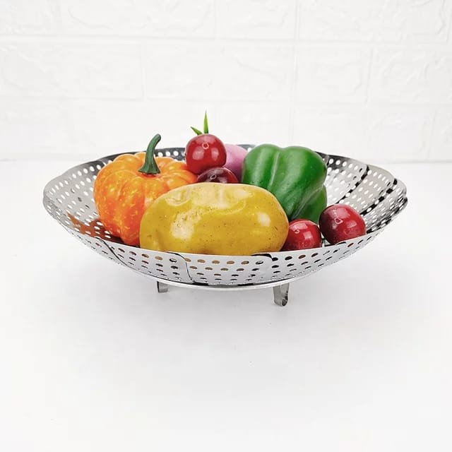 Kukusan Sayuran Stainless Steel Lipat Flexible anti Karat Saringan Kukusan Makanan jaring lipat Stainless Steel Multifungsi
