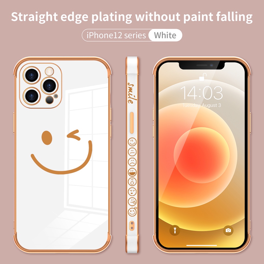 Smiley Electroplating casing iPhone 11 12 Pro Max XS X XR 7 8 Plus 12Mini SE 2020 Side pattern shockproof full cover soft shell iPhone case