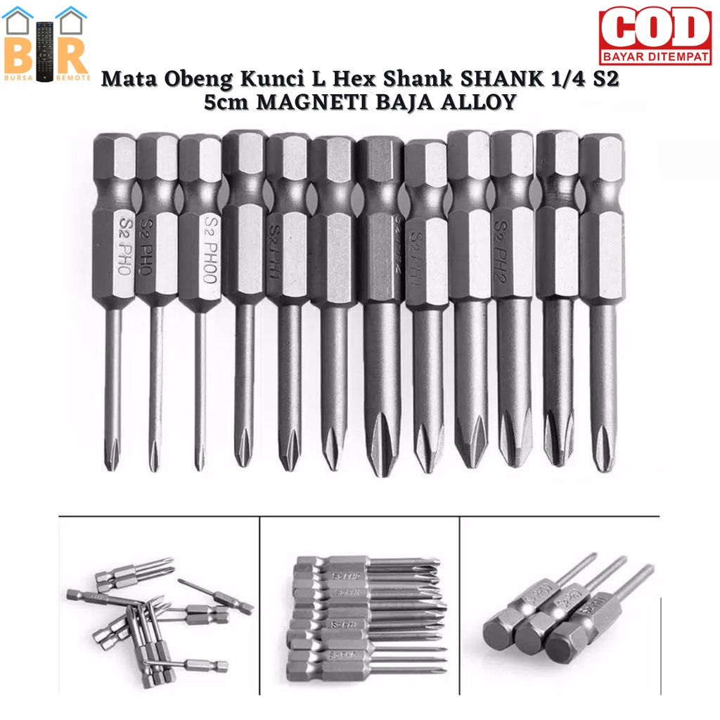 MATA OBENG KUNCI L HEX SHANK 1/4 S2 5cm MAGNETIK BAHAN BAJA ALLOY STEEL