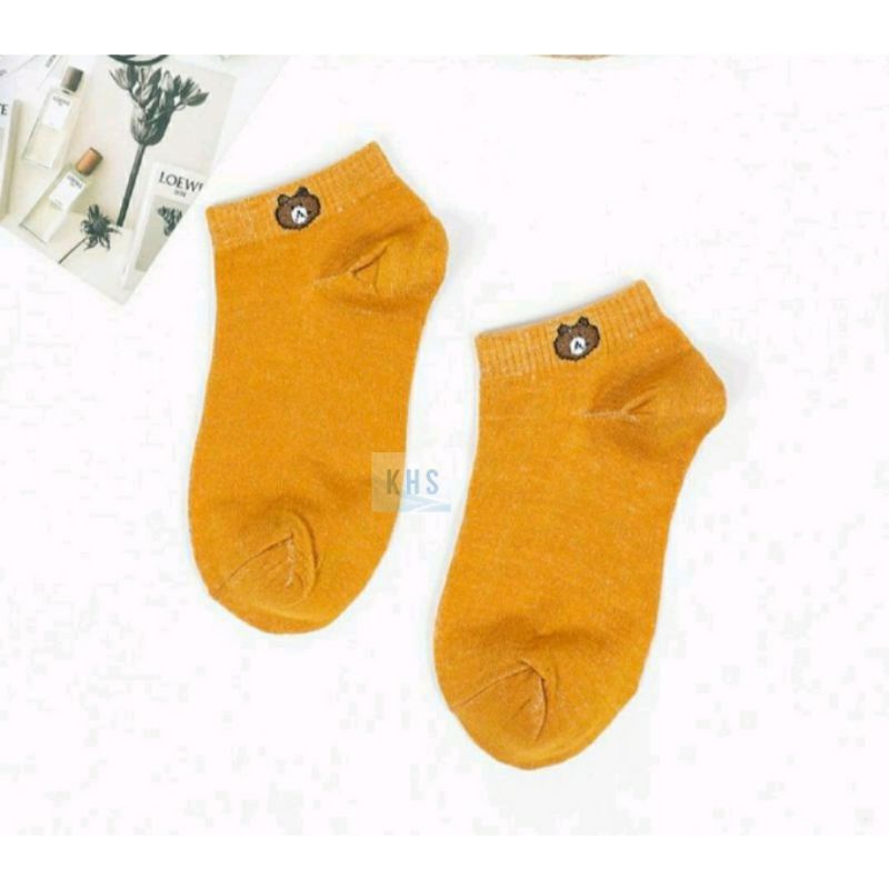 Kaos Kaki Pendek Semata Kaki Ankle Cute Short Socks Bear KaosKaki BUNGA POLOS BERUANG MURAH KHS-BERUANG - KUNING