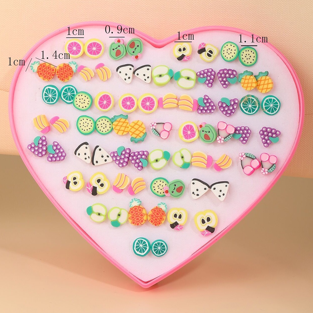 36 Pair Korean Girls Fruits Earring Set Clay Stud Earring Kids Cartoon Hypoallergenic Earrings Jewelry Accessories Gift