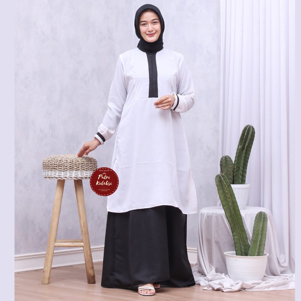 BAJU SERAGAM HITAM PUTIH {TUNIK &amp; ROK }-S-M-L-XL-XXL- SETELAN PNS GAMIS SERAGAM KERJA