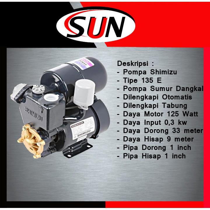 Pompa Air Shimizu 135 E Otomatis + Tabung Pressure Sumur Dangkal / Pam