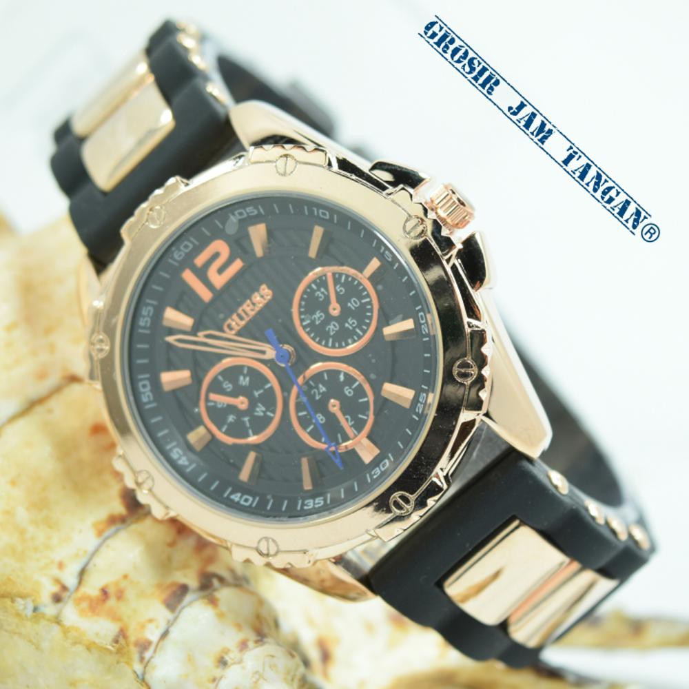 JAM TANGAN WANITA GUESS RUBBER KOMBINASI (BLACK) KW SUPER PERSIS ORIGINAL (GROSIR JAM TANGAN)