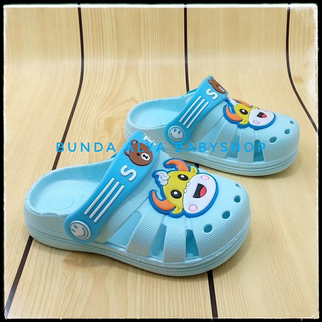 Sendal Anak Laki Import Usia 6 Bulanan Elastis BIRU MUDA - Sandal Anak Cowok Motif COW Karet Anti Licin