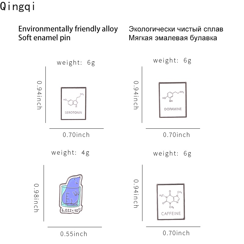 Bros Pin Enamel Desain Struktur Molekul Dopamine Serotonin Beaker Bahan Metal Untuk Hadiah