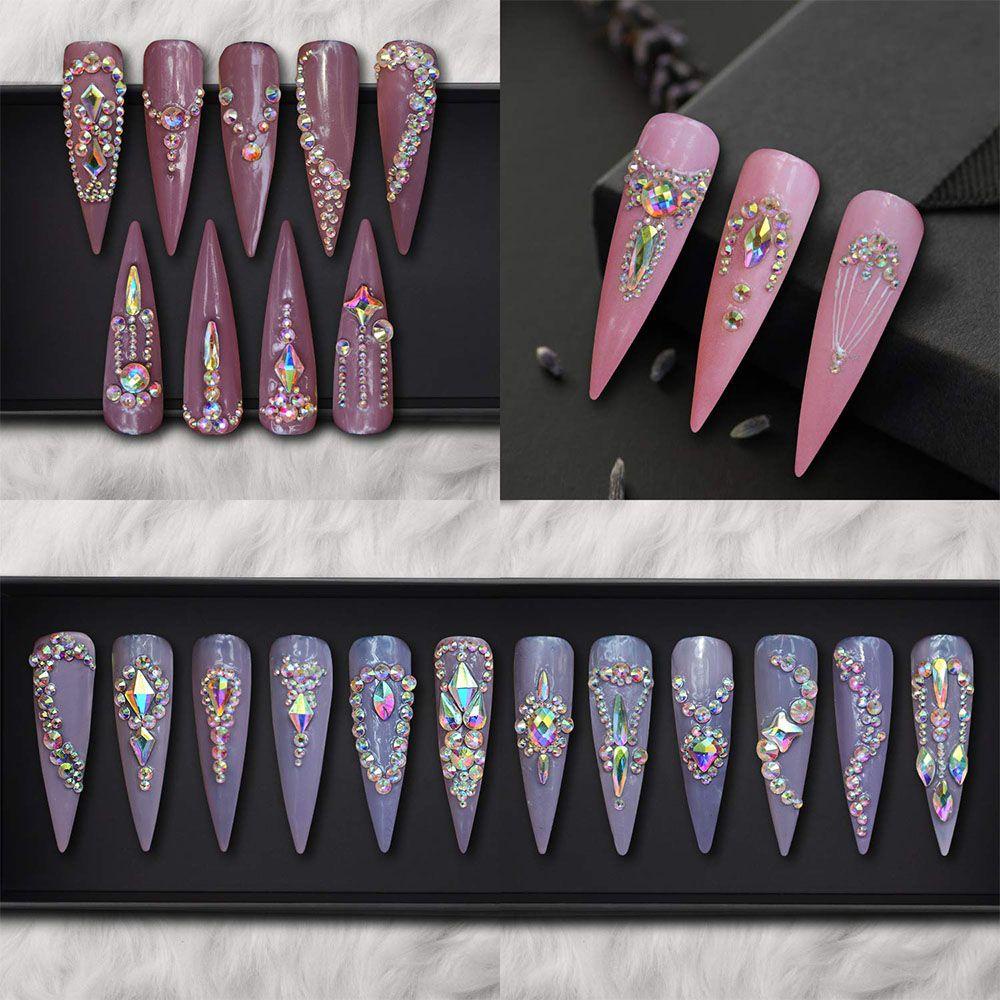 AUGUSTINA Agustina Kuku Berlian Buatan Set DIY Multi Bentuk Dotting Pen AB Kaca Flatback Rhinestones Pesona Shiny Manicure