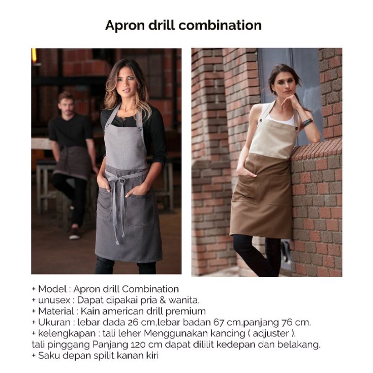 Celemek Apron Masak Celemek Kitchen Celemek Dapur Celemek Barista Bartender waitres - Abu, Cokla muda