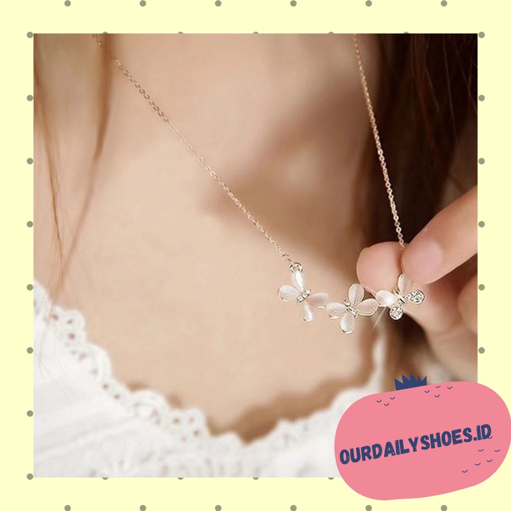 ★ODS★ Kalung Liontin Kupu-Kupu Ganda FA126 Korean Fashion / Kalung Tiga Kupu-Kupu Wanita kekinian