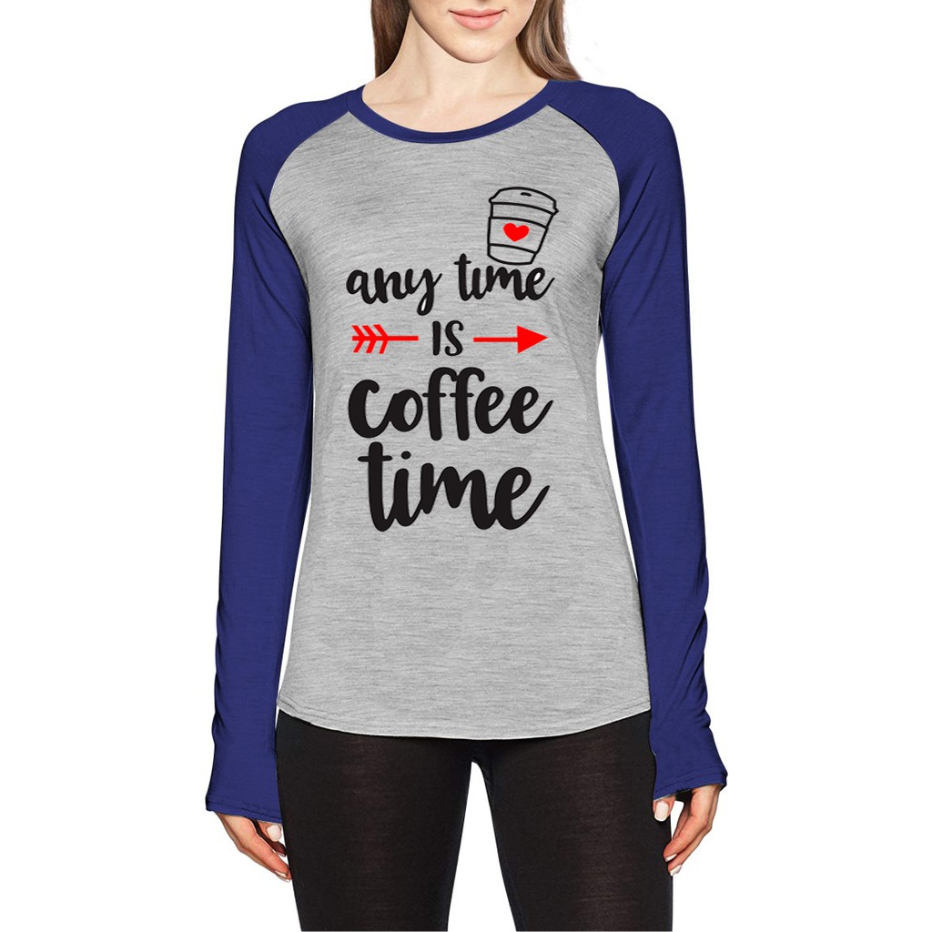 Kaos Raglan Gambar Coffee Time | Lengan Panjang | Ukuran M - L - XL -XXL