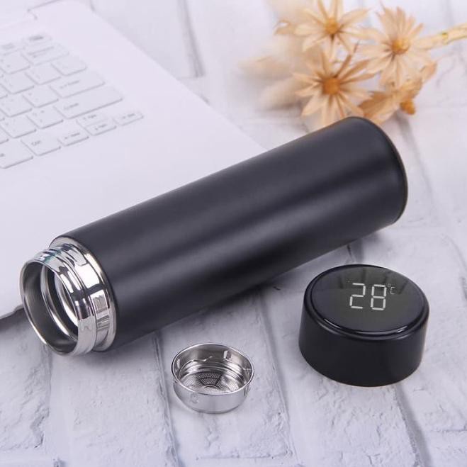 H222 [HITAM] Termos Air Panas LED Temperatur Suhu Botol Vacuum Tumbler / Termometer LED Digital Doff Karet