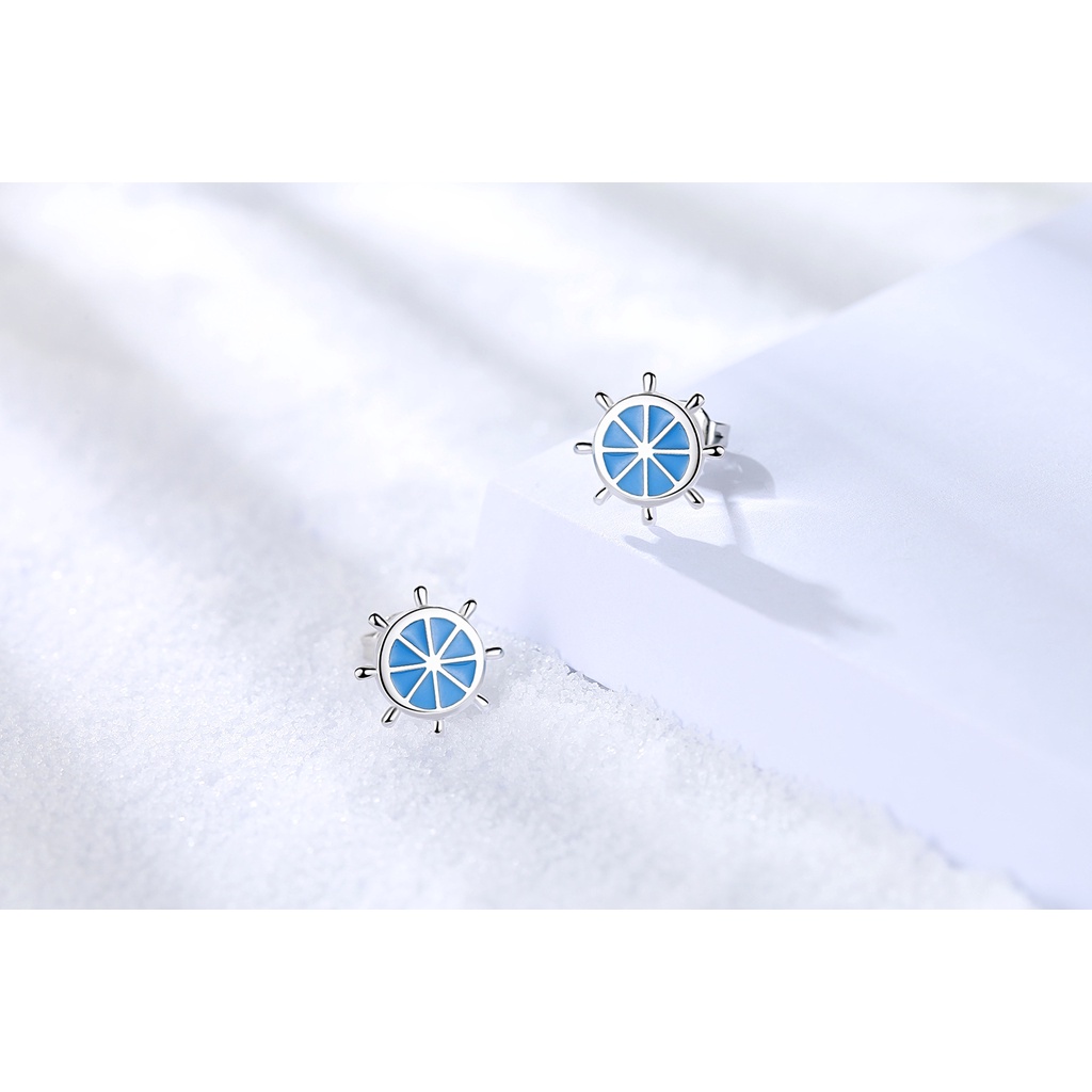 Anting Perak 925 Wanita Biru Laut Kemudi Fashion Perhiasan/Subang Telinga anting perempuan