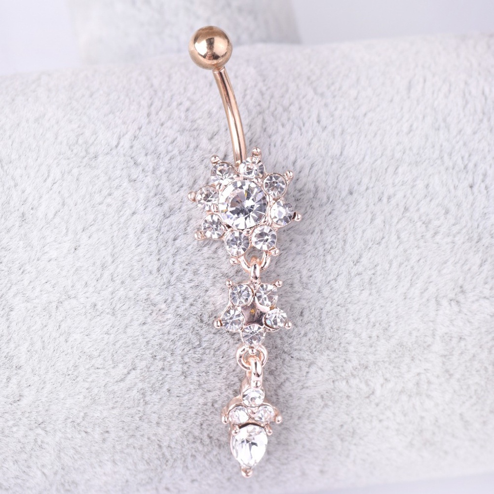 [Jianxin] Lady Rhinestone Flower Stainless Steel Belly Button Navel Ring Piercing Jewelry