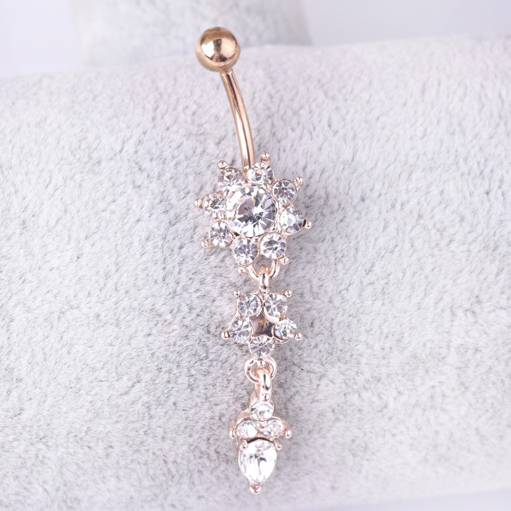 [Jianxin] Lady Rhinestone Flower Stainless Steel Belly Button Navel Ring Piercing Jewelry