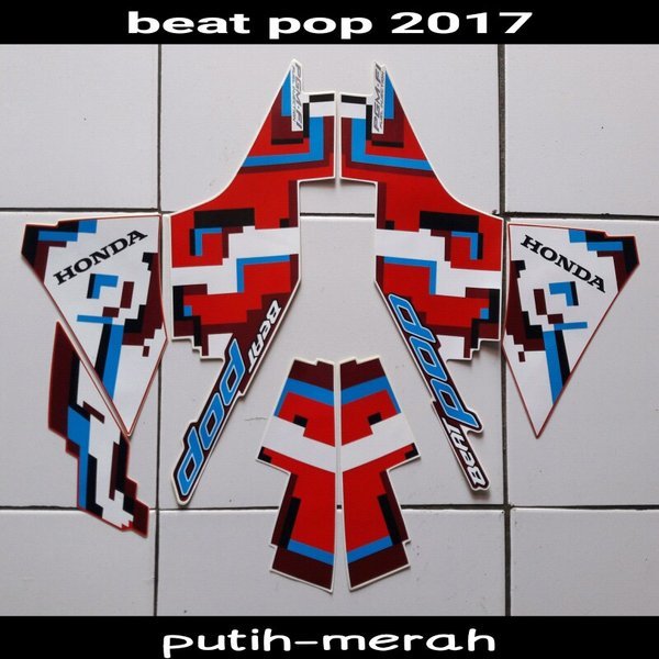 stiker motor beat pop 2017 putih-merah