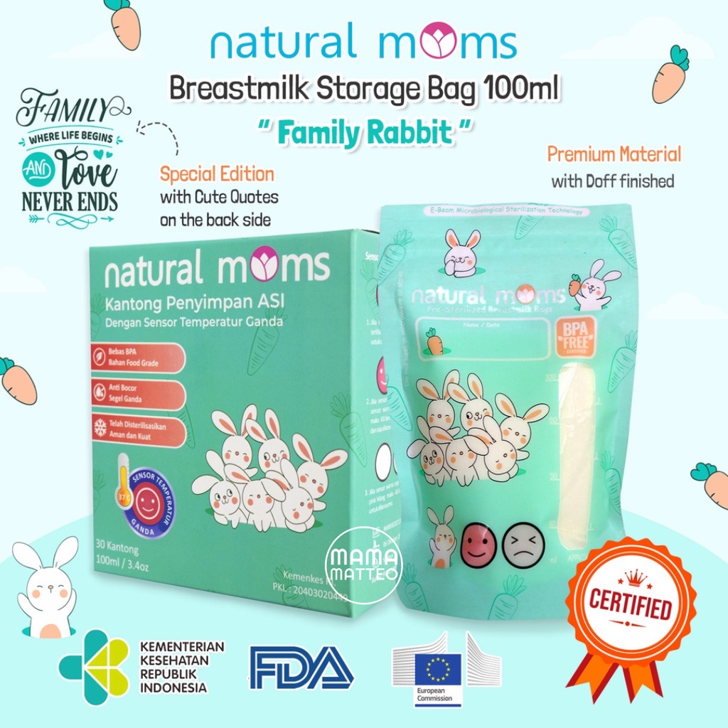 NATURAL MOMS Kantong ASI Breastmilk Storage Bag 100ml &amp; 120ml Dengan Double Thermal Sensor / Wadah ASI / Penampung Susu / BANDUNG