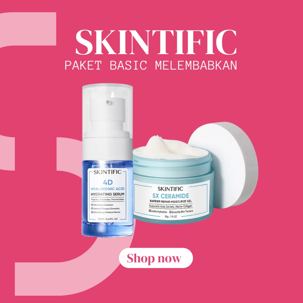 SKINTIFIC - 5X Ceramide Skin Barrier Repair Moisturize Gel 30g Moisturizer Cream Pemutih Wajah &amp; 4D Pure Hyaluronic Acid Hydrating Serum Glowing Mist Serum Hydrating Facial Skin 20ml Serum Pelembab