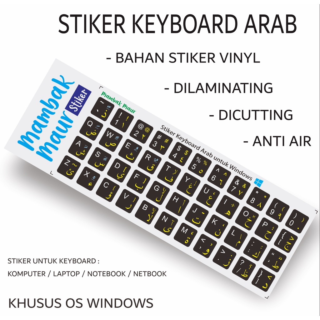 STIKER KEYBOARD ARAB WARNA BAHAN VINYL SUDAH DICUTTING DAN DILAMINATING - WARNA HITAM