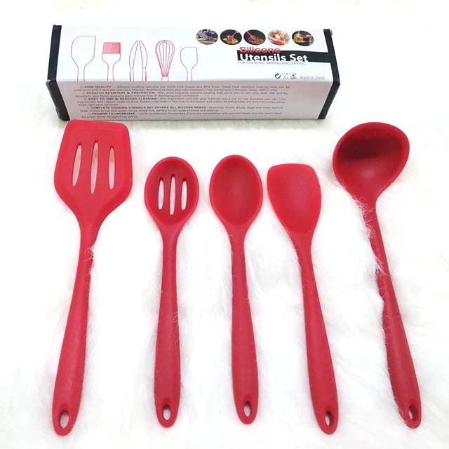 5 pc Utensils Set spatula silicone sutil tanpa sambungan tahan panas food grade tebal dan lentur