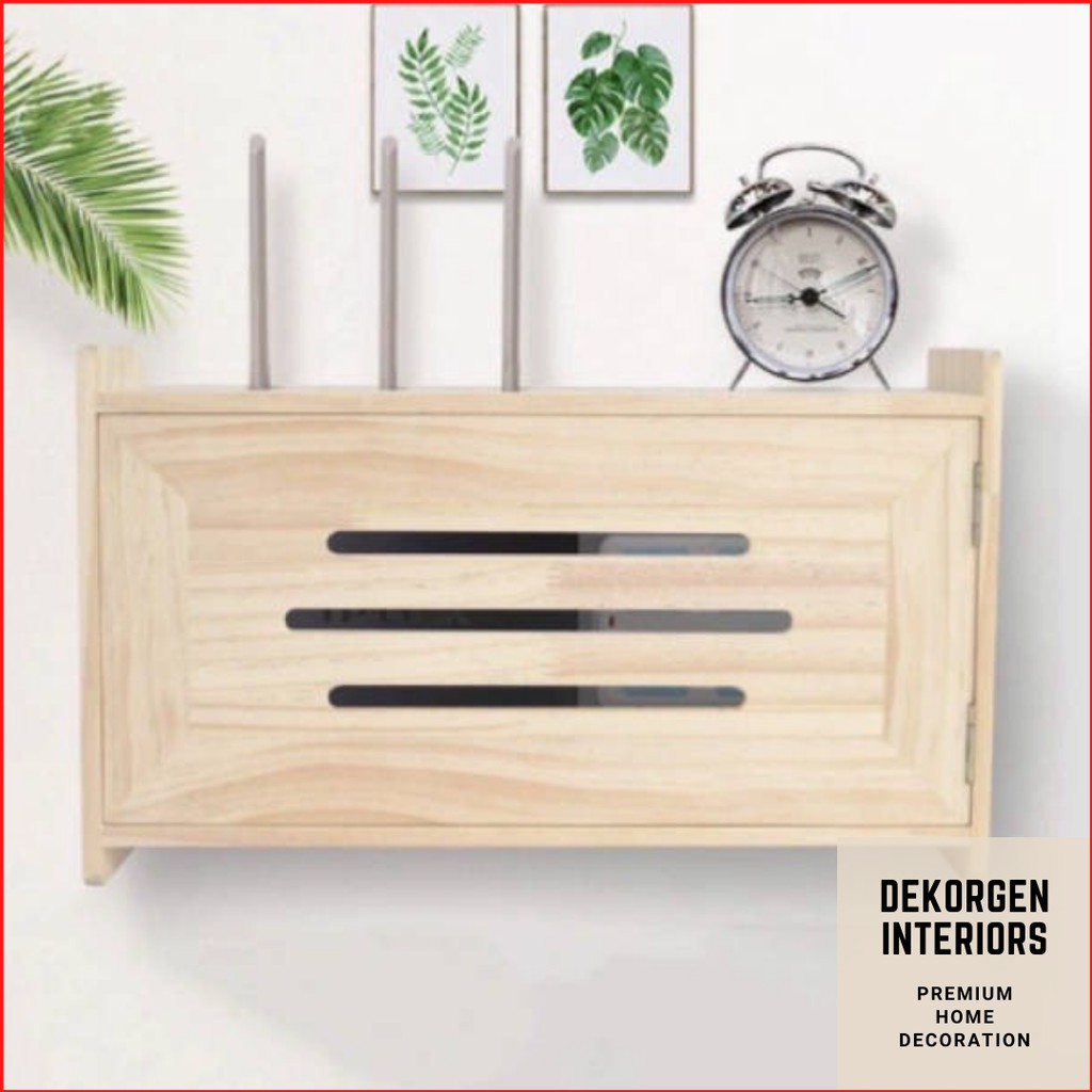 Kotak Wifi Rak Penyimpanan Router Wifi Kotak Penyimpan Wifi Booster TV Rak Dinding Kayu Premium