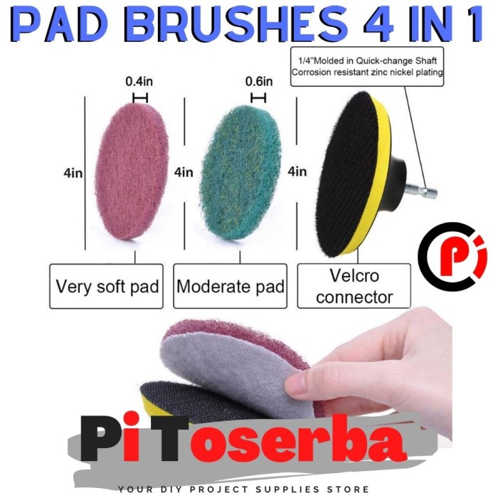 Power Scrubber Cleaning Brush Head Pad Drill Head Set Isi 4 PCS
