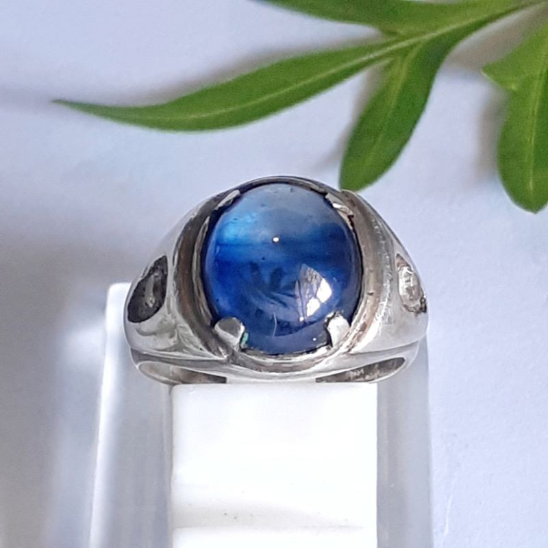 Cincin Natural Blue Sapphire plus Ring Perak