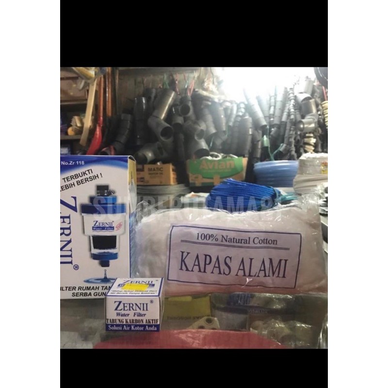 Zerni Filter Air sepaket siap pakai filter+ karbon aktif + KAPAS / Zerni filter keran air / Makassar