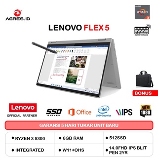 LENOVO FLEX 5 14 2IN1 TOUCH RYZEN 3 5300 8GB 512SSD VEGA W11+OHS 14.0WUXGA IPS BLIT PEN 2YR PREM+2ADP GRY-1HID