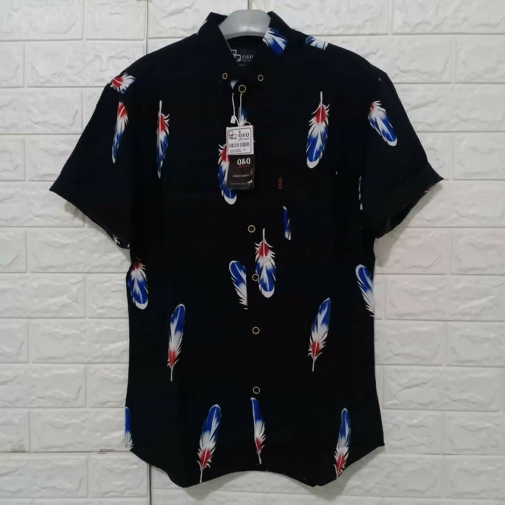 KEMEJA HAWAI LENGAN PENDEK SLIMFIT BAHAN RAYON PREMIUM ADEM Kemeja Hawai Pria Pantai Cowok Bali REGGAE Cowok Pendek Satai Rayon Halus Motif Daun/ M L XL