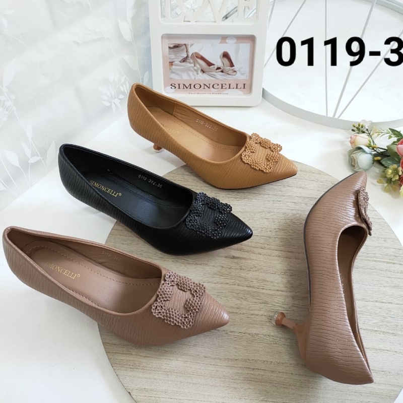 Short pump heels circle logo Import high quality sandal wanita hak rendah kerja casual kulit