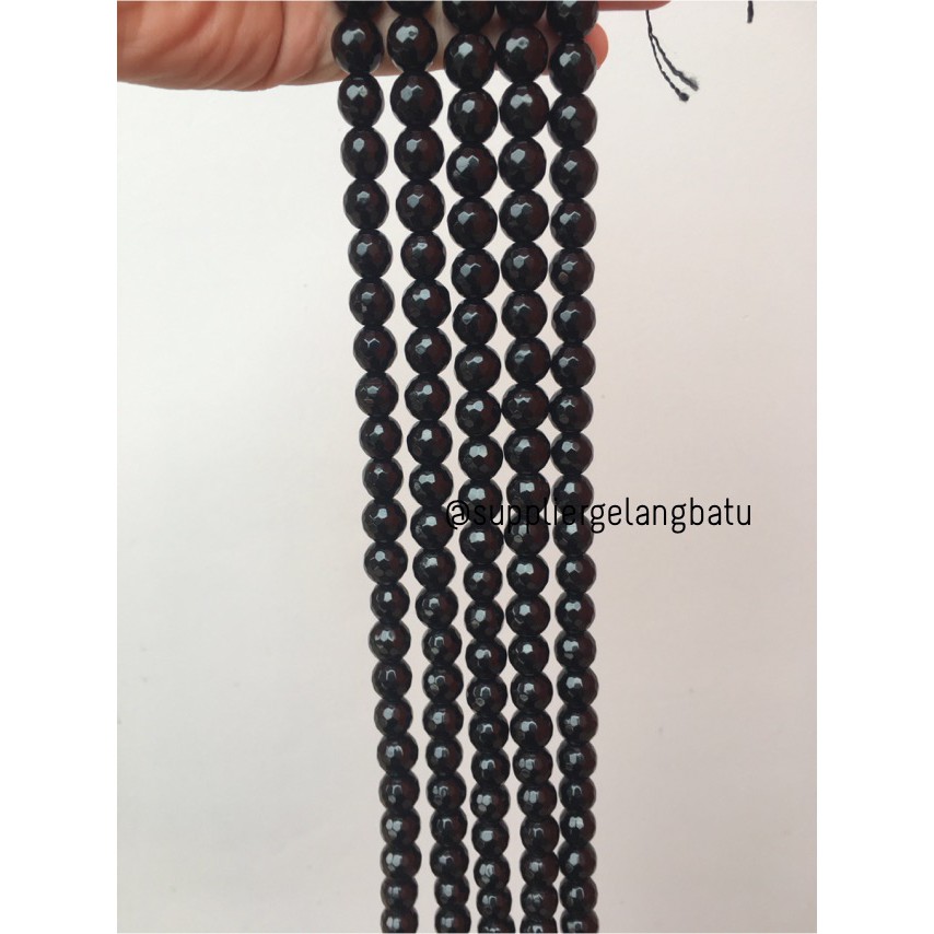 batu obsidian black onyx FACETED 12mm cutting UKIR bahan gelang kalung fesyen pernak pernik mutiara