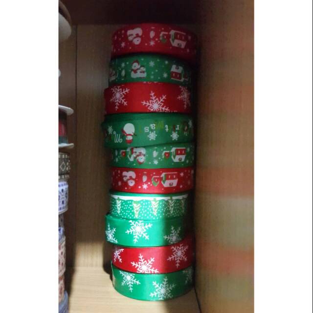 Pita natal grossgrain motif  2.5 cm rol 20 yard hiasan dekorasi hampers parcel christmas ribbon