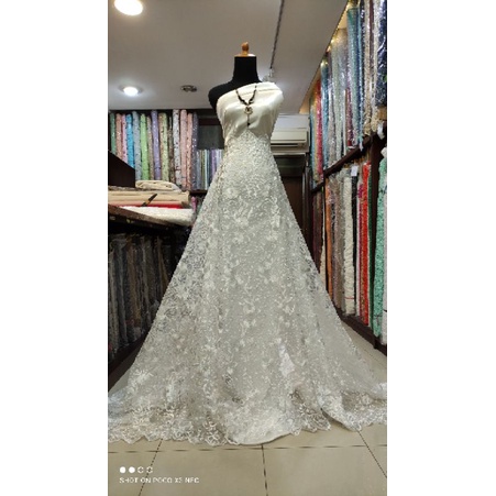 Kain Tile Brokat Bridal Dress Putih White Series Payet 001