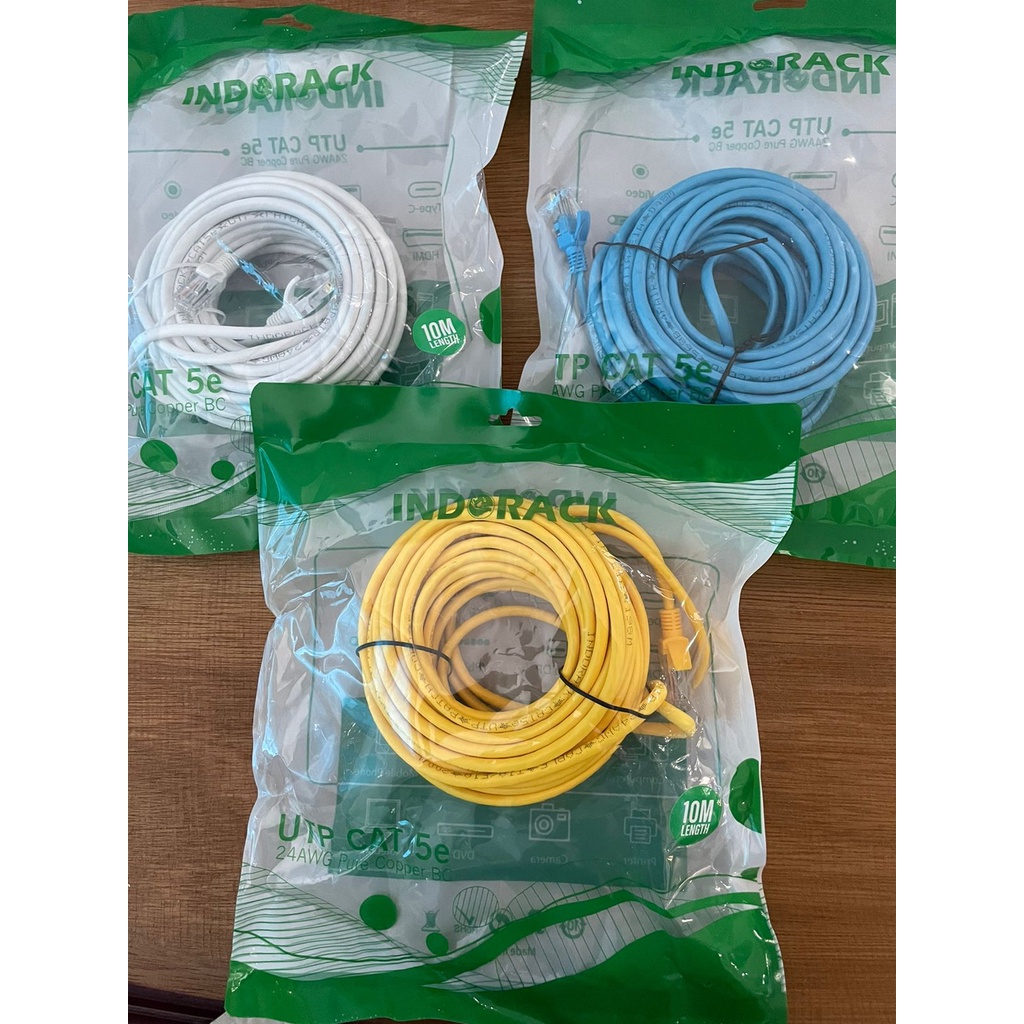 Patch Cord CAT5e, 24AWG, 10 Meter Blue / White / Yellow - INDORACK 10 Meter