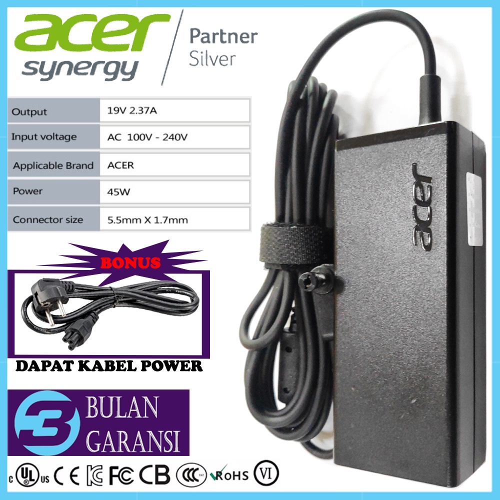 Adaptor Charger ORI Laptop Acer Aspire 19V 2.37A 45W A311 A314 A315 E5-422 E5-473 E5-522 E5-532 ES1-131 ES1-132 ES1-420 ES1-421 ES1-431 ES1-432 ES1-512 ES1-711