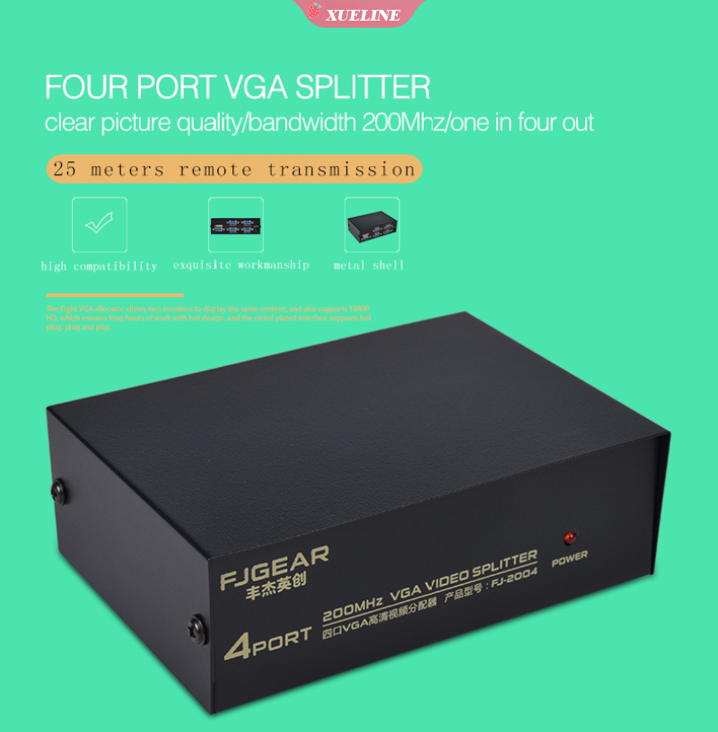 Splitter Port Vga 1 Input 4 Output 2 / 3 / 4 Port 200mhz Tahan Lama