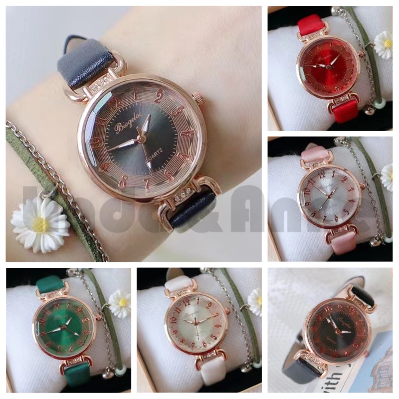 [Bayar Di Tempat] Jam Tangan Wanita Analog Quartz Strap Pu Leather Dial Bulat Korean Fashion