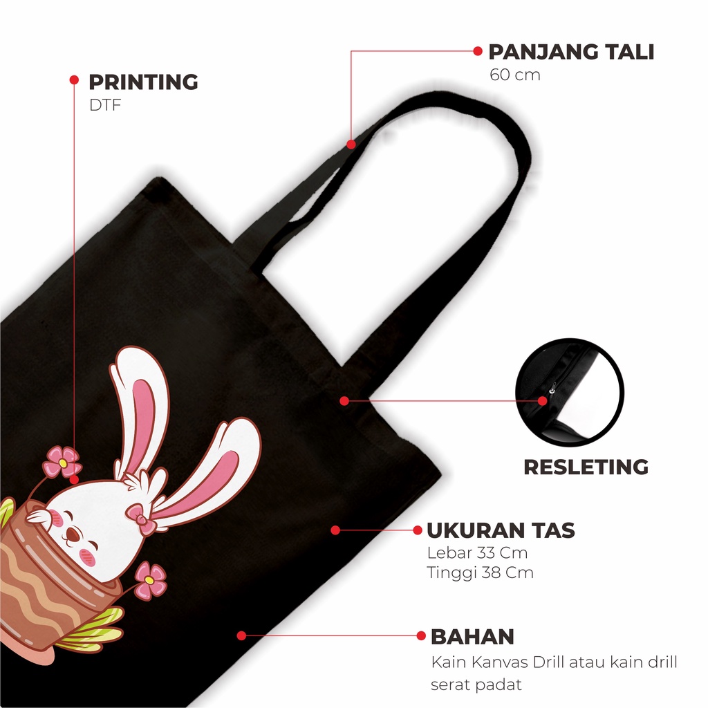 Sevine Tas Wanita Totebag Tote Bag Resleting Kawai Black Series Hitam - KWI3