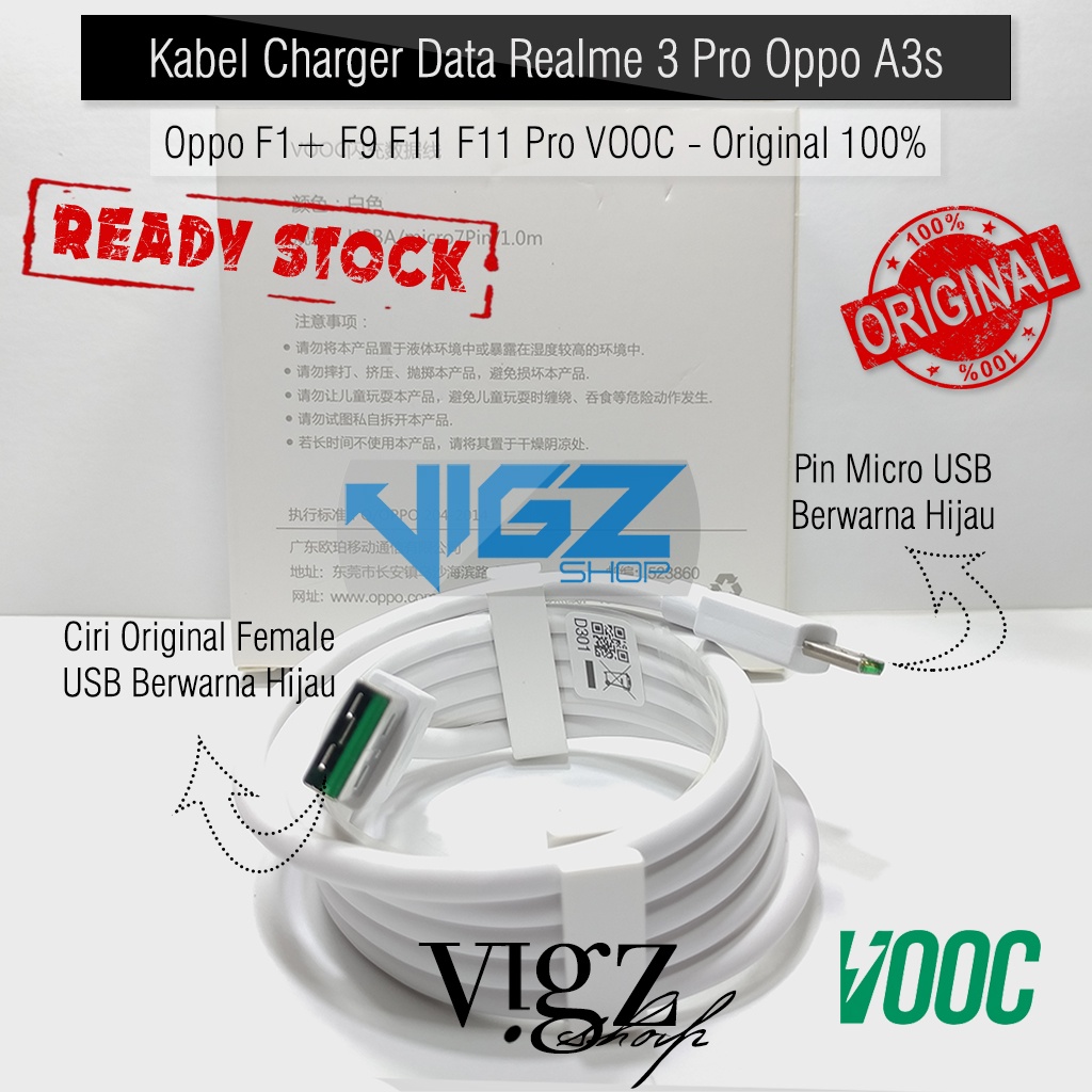 Kabel Data Realme 3 Pro Oppo A3s OPPO F1 Plus F9 F11 F11 Pro VOOC Original 100%