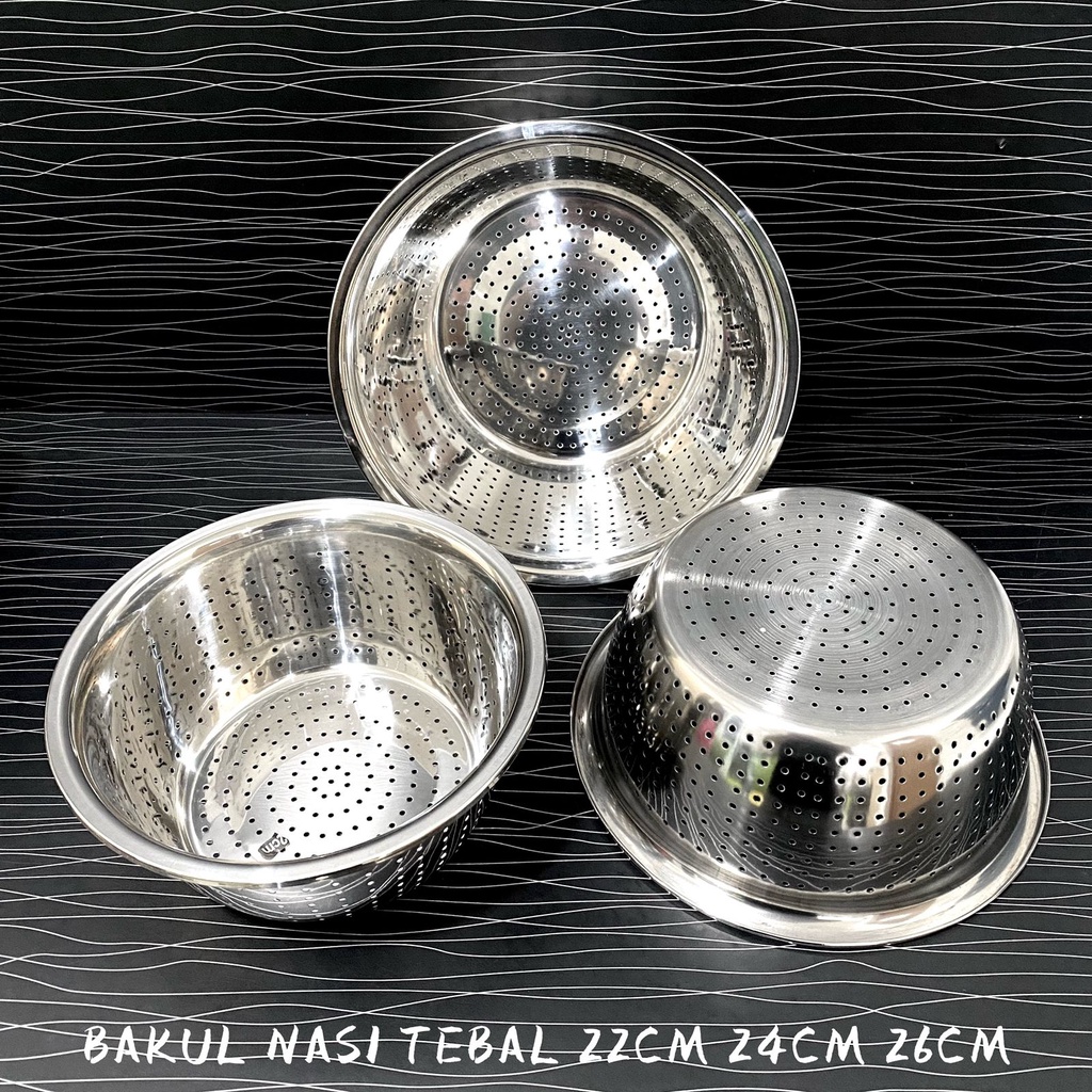 Sangku Bakul Nasi Stainless Colander Tanpa Tutup 22 24 26 cm - Bakul Nasi Stainles Tebal