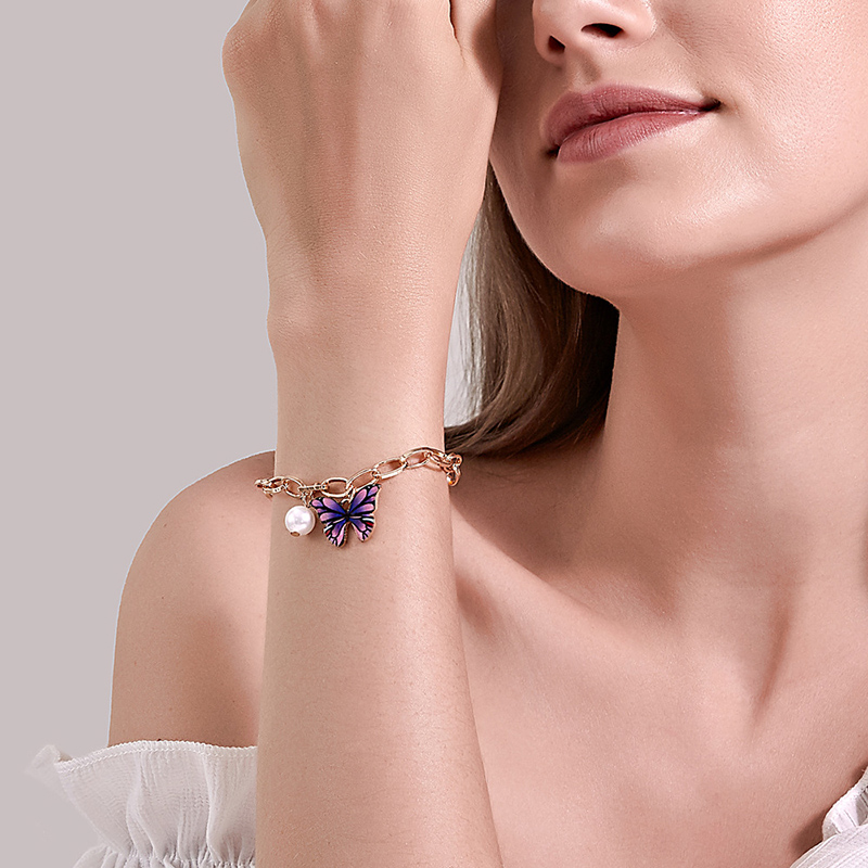 Ins Dreamy Color Butterfly Bracelet Summer Creative Temperament Pearl Thick Chain Bracelet