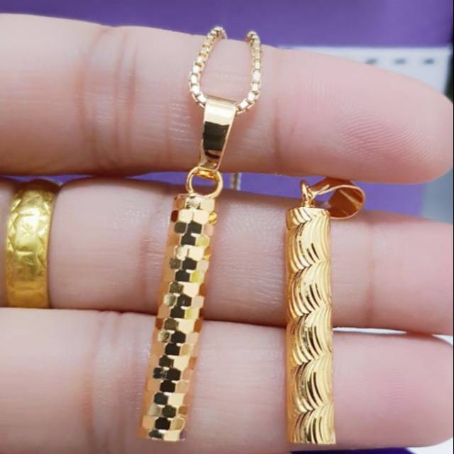 Kalung cantik liontin bambu dilapisi emas 18 k