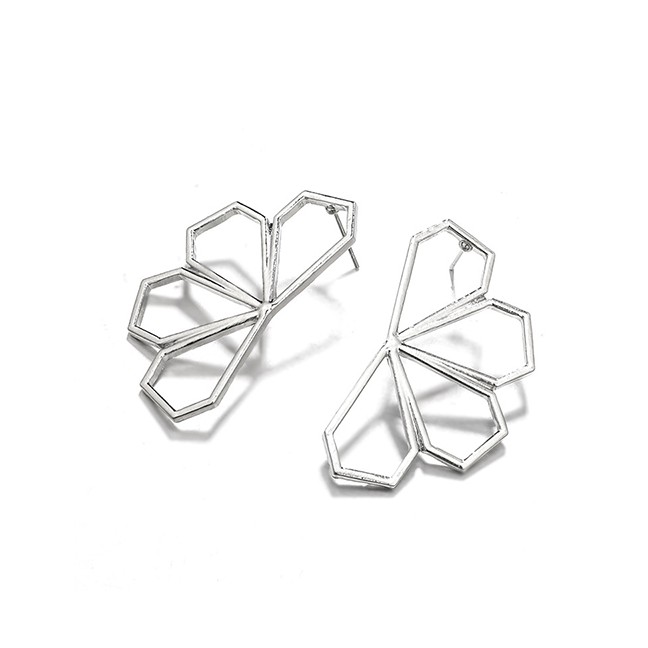 LRC Anting Tusuk Fashion Silver Geometric Rhombus Cutout Flower Earrings F28706