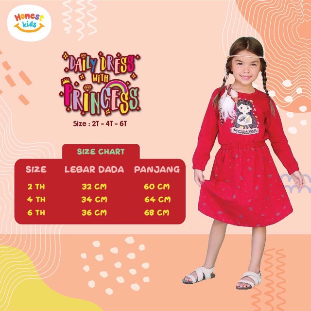 Dress tunik anak Honestkids daily dress Princess 2-6 tahun daily dress daster anak honest kids